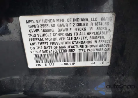 2014 Acura Ilx 2.0L from USA, damaged, VIN 19VDE1F37EE001552